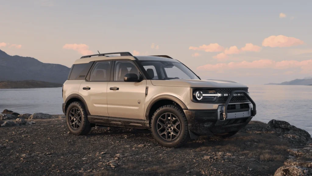 A 2025 Ford Bronco Sport® parked on a rocky shore in Cleveland, OH, showcasing its rugged design and adventurous spirit.