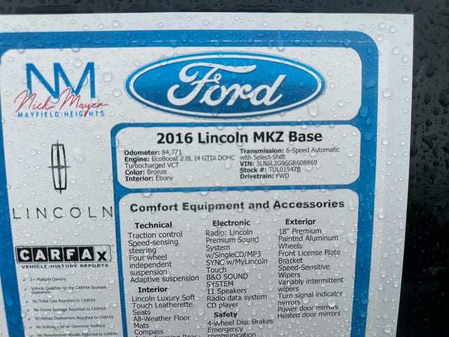 2016 Lincoln MKZ Base