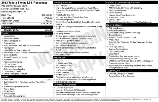2013 Toyota Sienna LE 8 Passenger