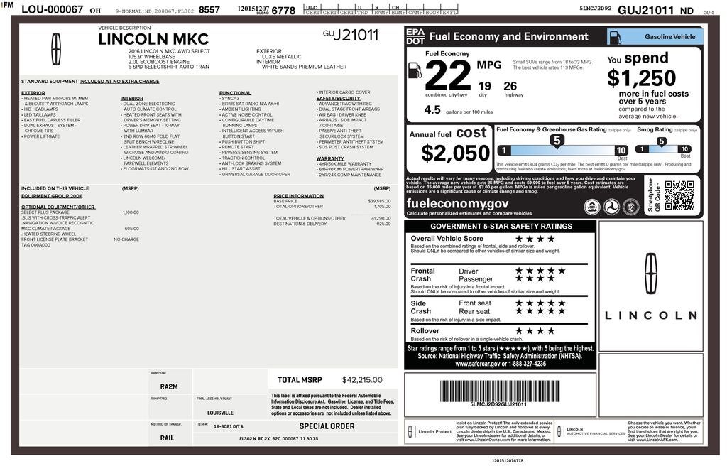 2016 Lincoln MKC Select