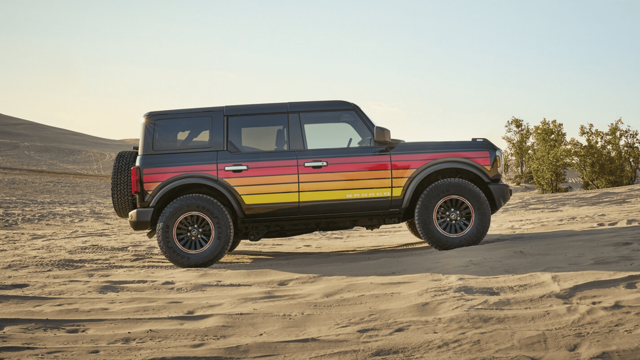 A striking 2025 Ford Bronco® parked in the desert, showcasing its colors in Cleveland, OH.