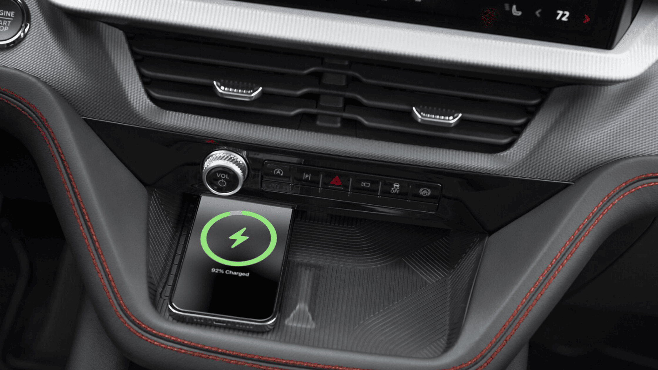 Inside the 2025 Ford Explorer® in Cleveland, OH, the dashboard includes a stylish wireless charger for effortless device charging.