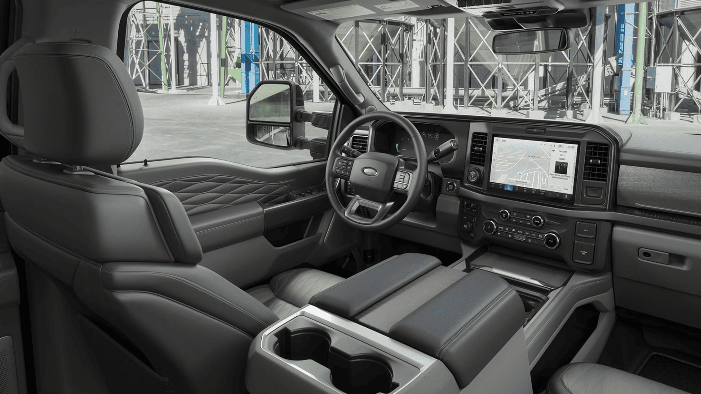 Interior view of a 2025 Ford Super Duty® F-350® truck, showcasing its spacious cabin and modern features in Cleveland, OH.