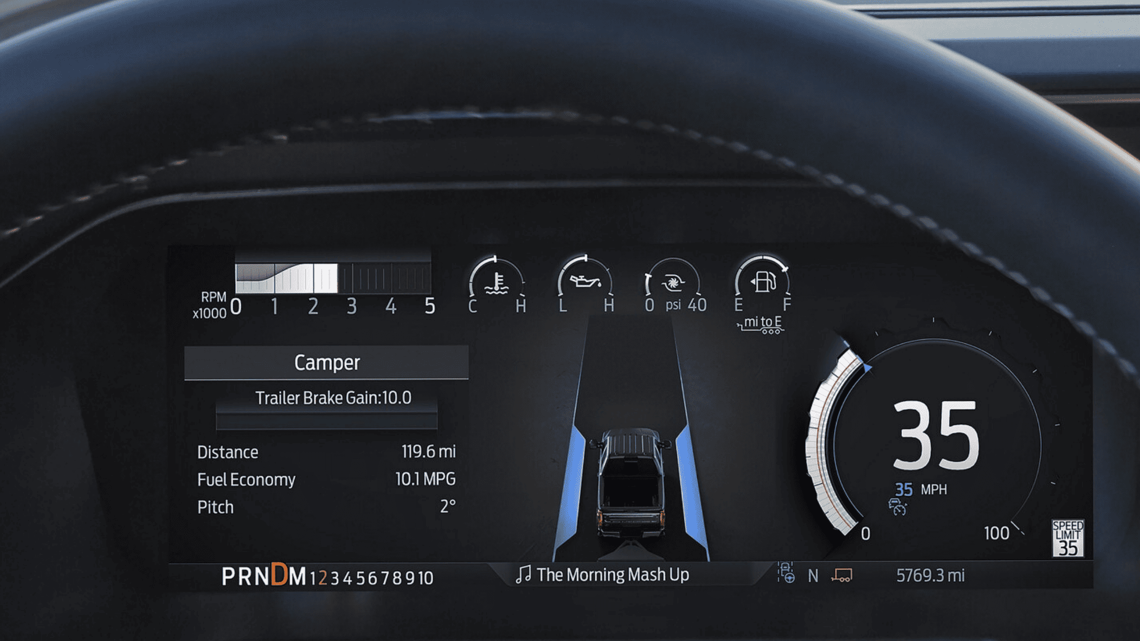 Dashboard of a 2025 Ford Super Duty® F-350® featuring a modern digital display, showcasing advanced vehicle technology.