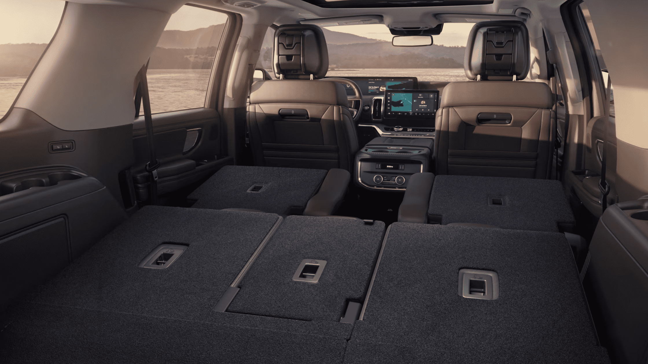 Interior of 2025 Ford Expedition with driver using hands-free BlueCruise feature in Cleveland, OH